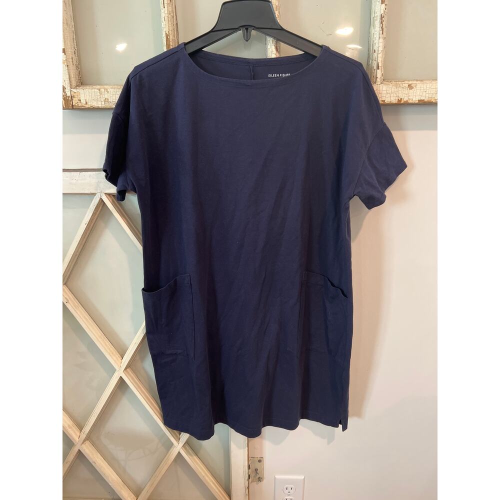 Eileen Fisher size XS navy blue cotton knit shift dress